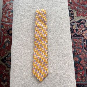 Ted Baker London Yellow Multicolor Checkered Silk Tie